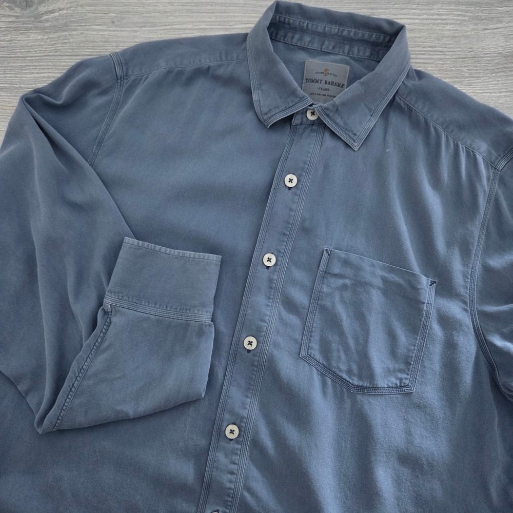 Tommy Bahama Button Down Shirt Blue Tencel Cotton Long Sleeve Mens Size M
